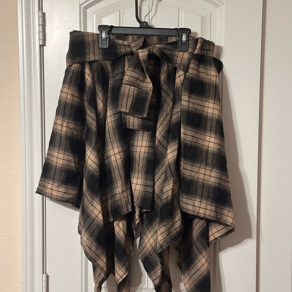 Plaid Wrap Skirt with Tie Waist
